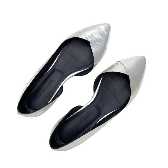 ISABEL Marant ÉTOILE Penn Metallic Silver Leather Point-toe Ballet Flats Size 6 - Picture 2 of 9